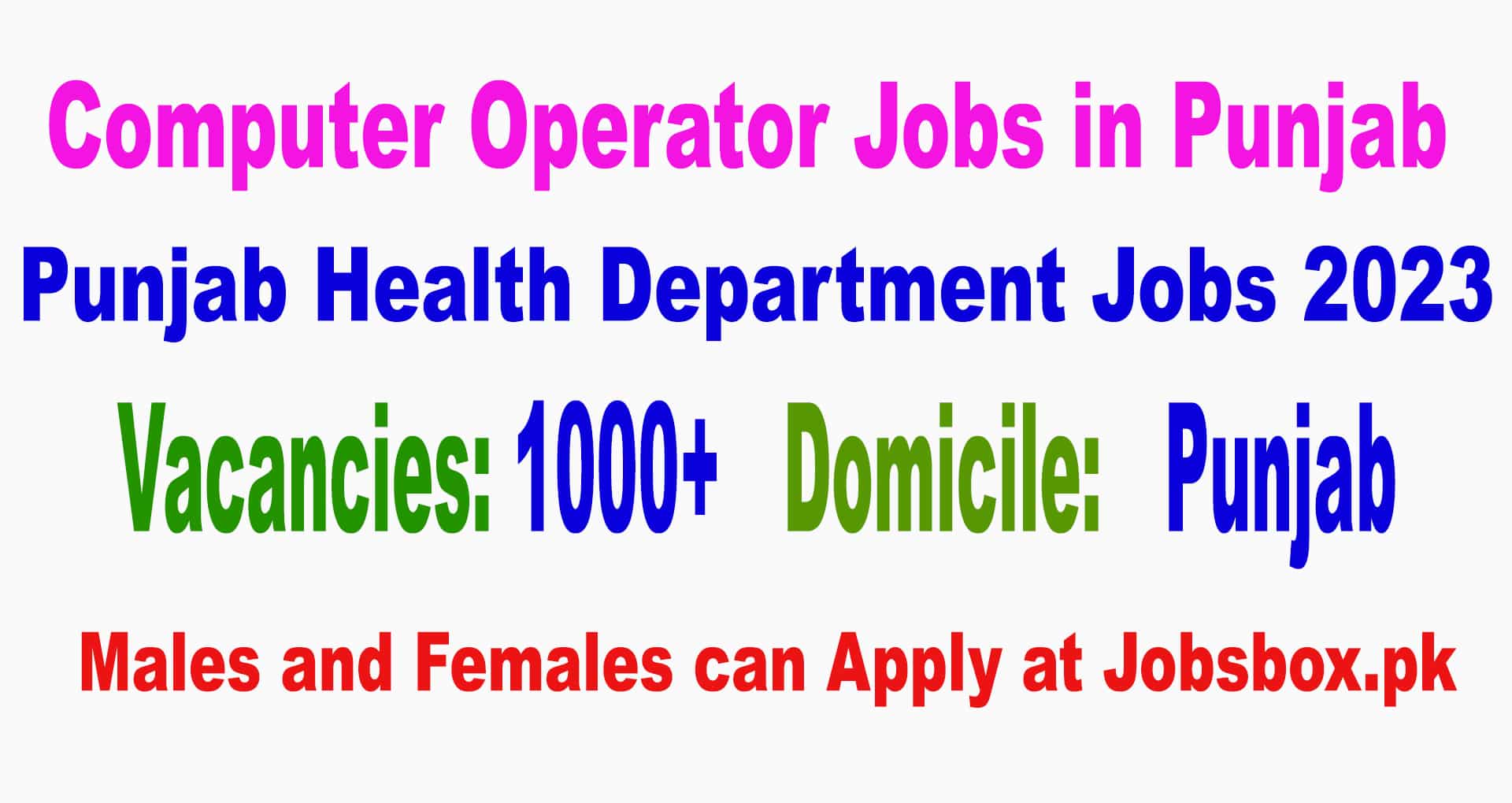 Punjab Government announced Computer Operators Jobs in Punjab