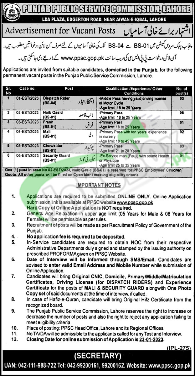 Punjab Public Service Commission PPSC Lahore Jobs 2023 Latest