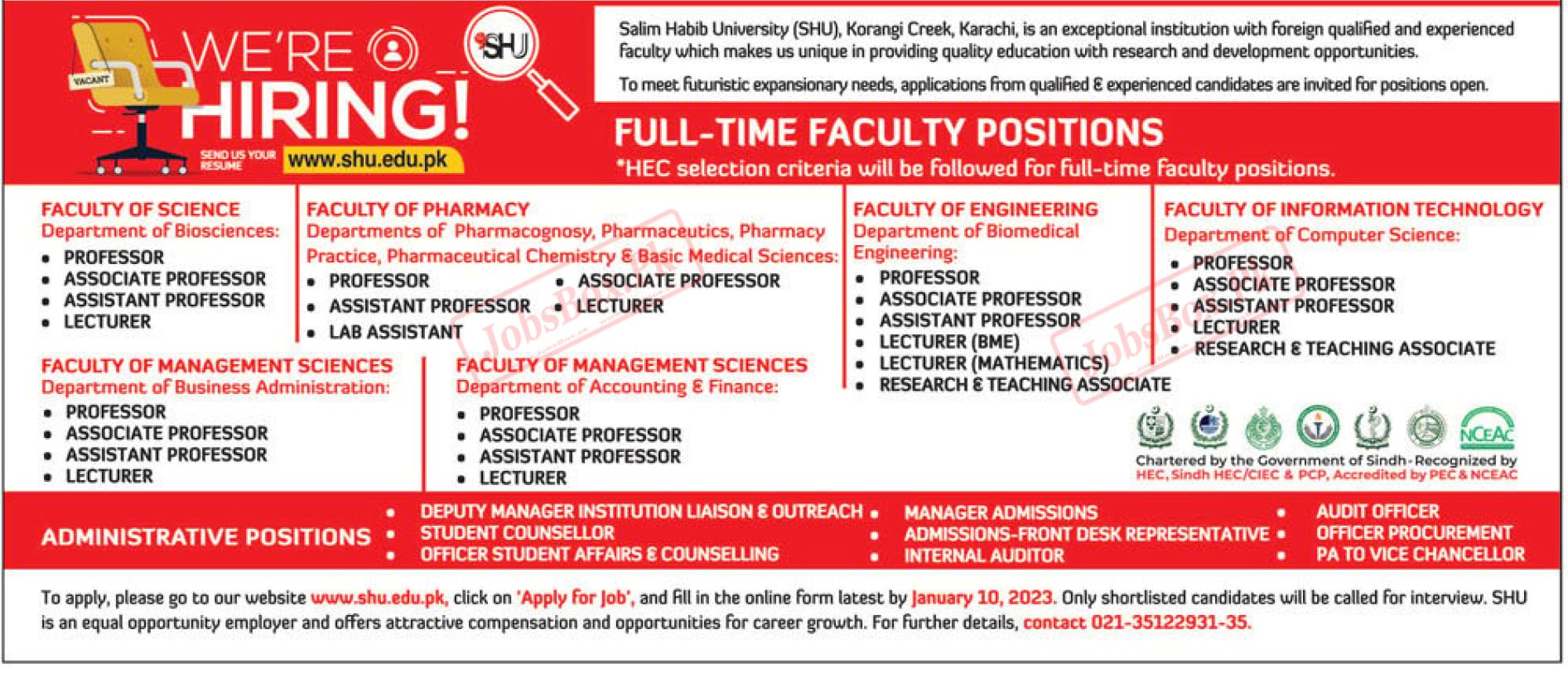 Salim Habib University SHU Karachi Jobs 2023