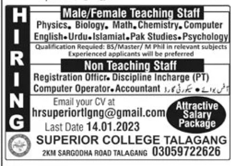 Superior College Talagang Jobs 2023