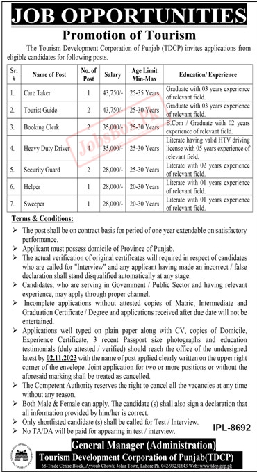 Tourism Department Punjab Jobs 2023