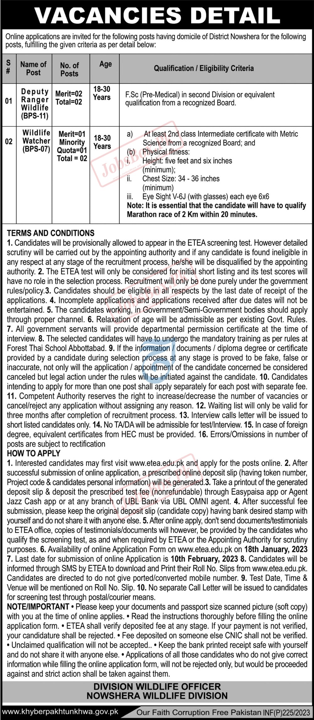 Wildlife Department KPK Jobs 2023