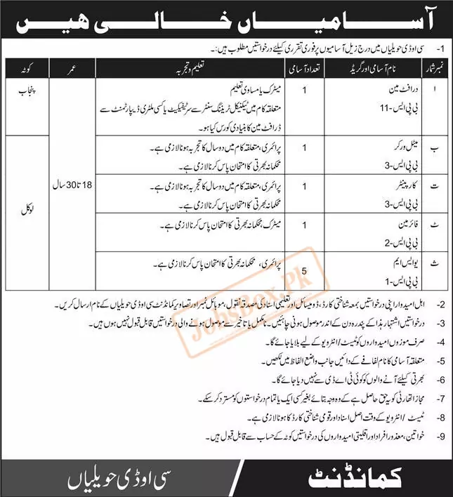 COD Havelian Pakistan Army Jobs February 2024