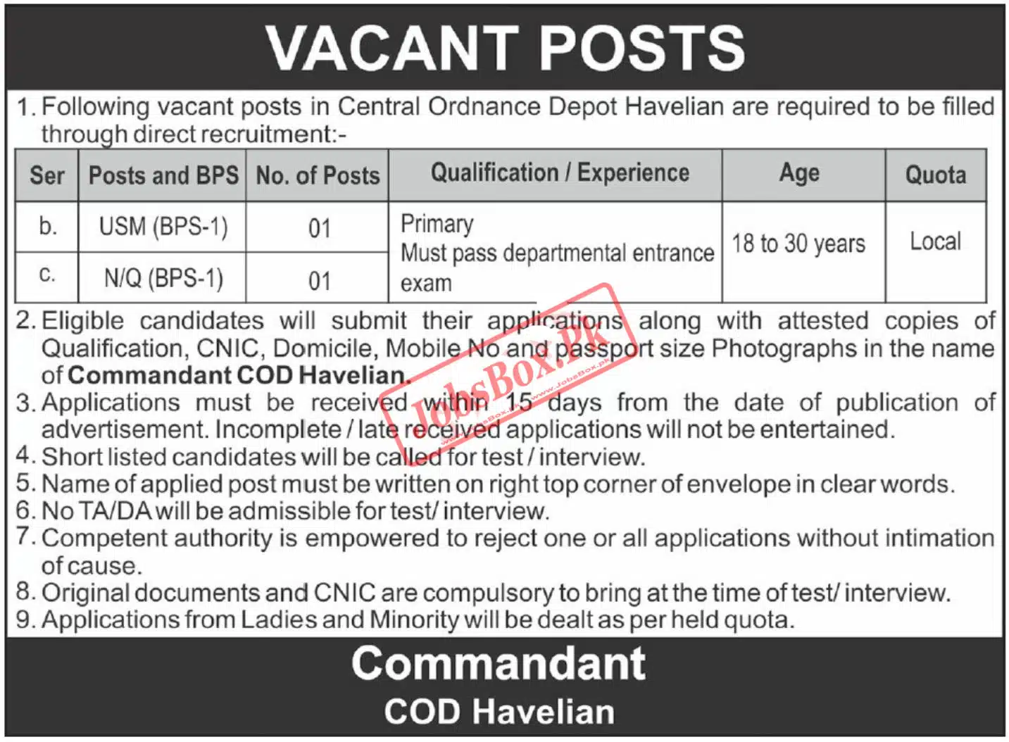Central Ordnance Depot Havelian Pakistan Army Jobs 2023