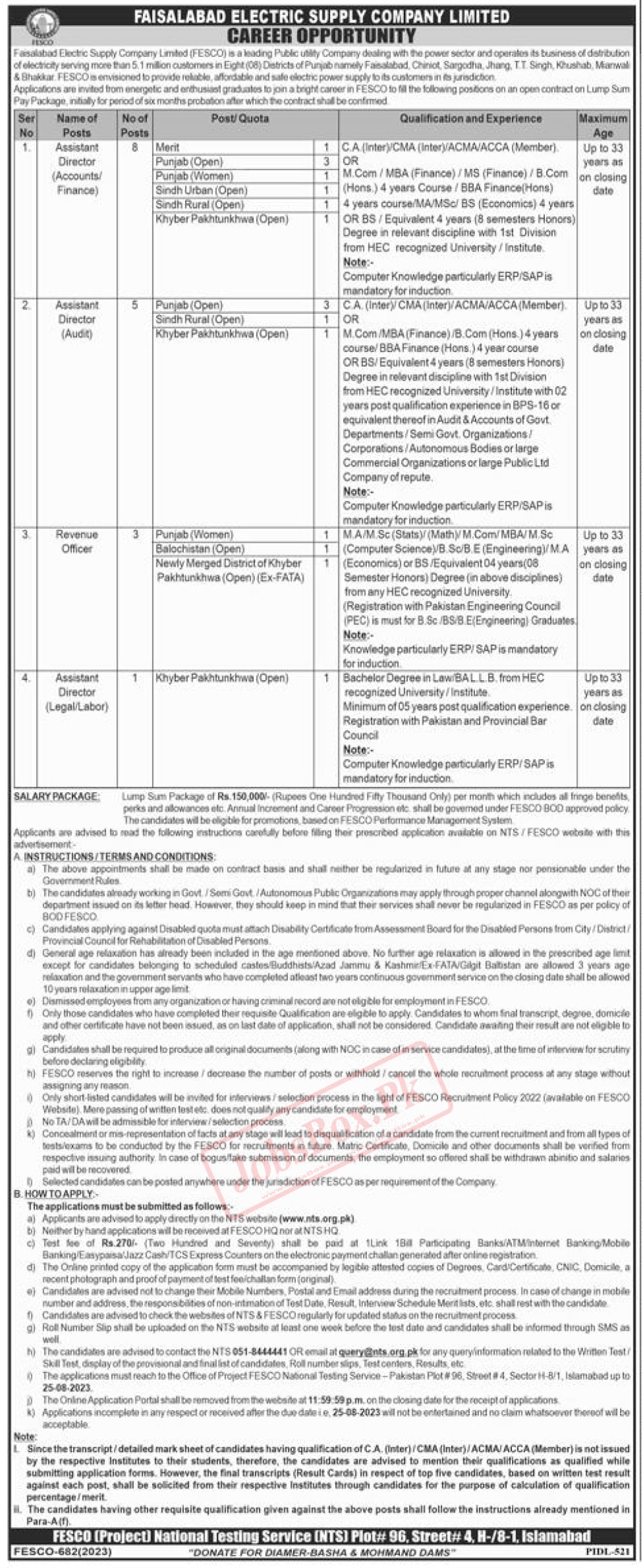 FESCO Jobs 2023 - Online NTS Apply at www.nts.org.pk