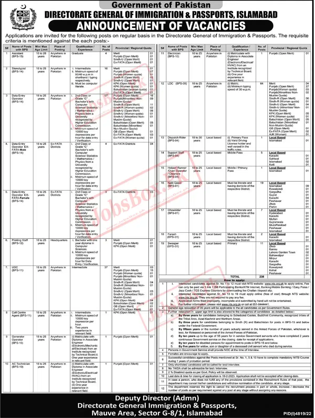 Immigration and Passport Offices Jobs 2023 for Pakistani Nationals