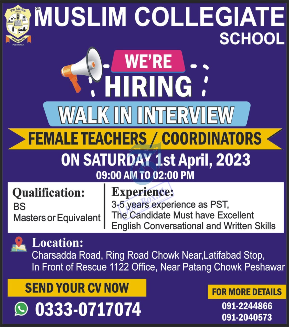 Muslim Collegiate School Peshawar Jobs 2023 for Females