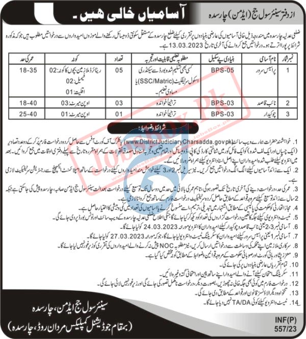 New District and Session Courts Charsadda Jobs 2023