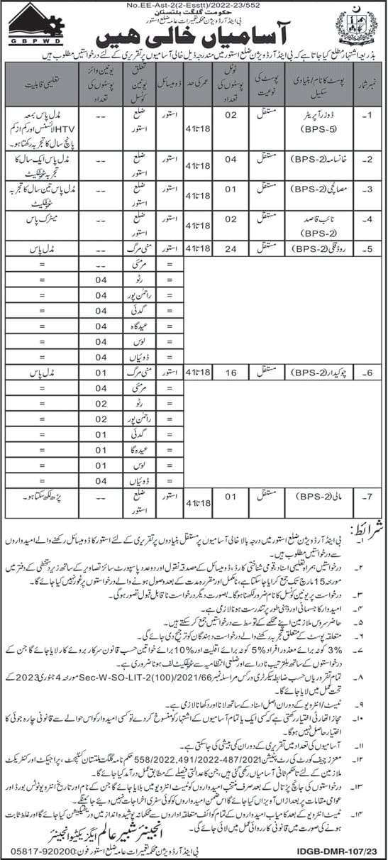 Public Works Deparmtent Astore Jobs