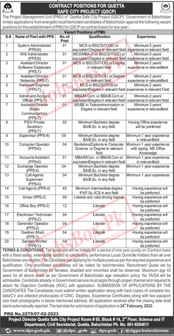 Quetta Safe City Project Jobs 2023 - Download Advertisement