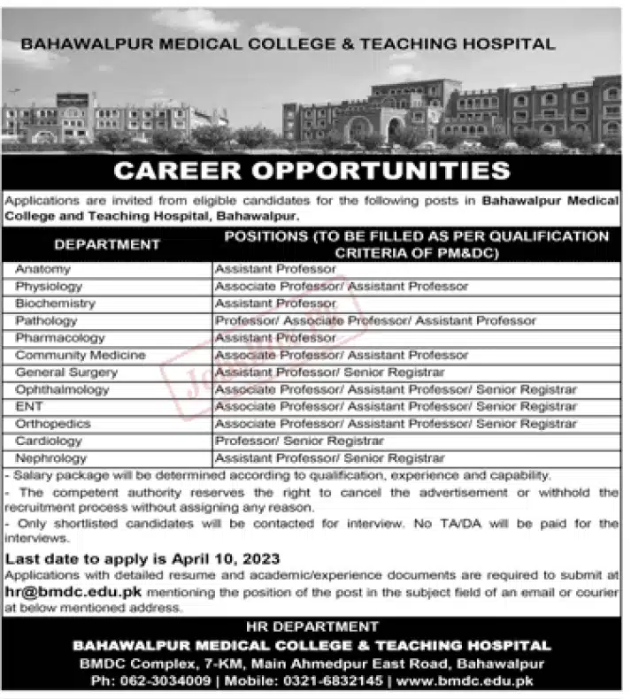 Bahawalpur Medical College and Teaching Hospital Jobs 2023