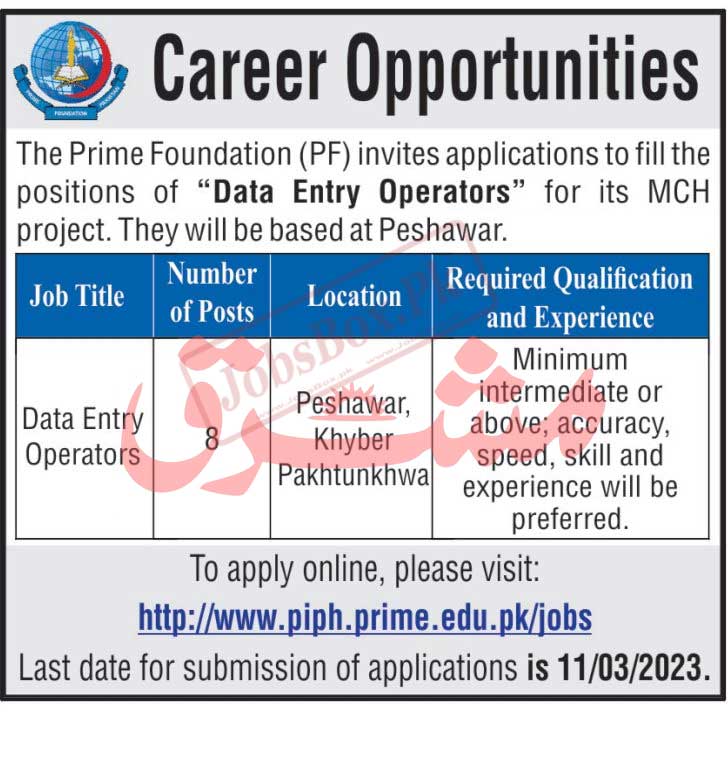 Data Entry Operators Jobs 2023 in Peshawar