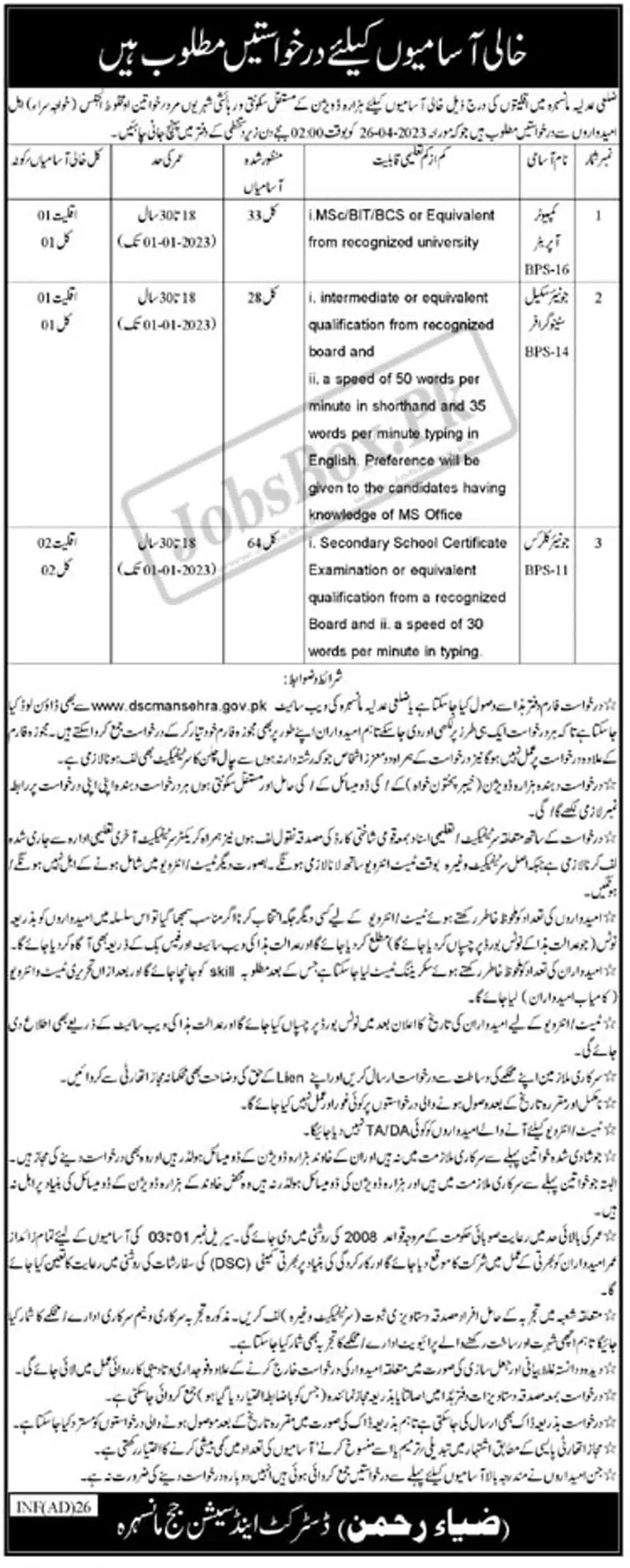 District and Session Courts Mansehra Jobs 2023