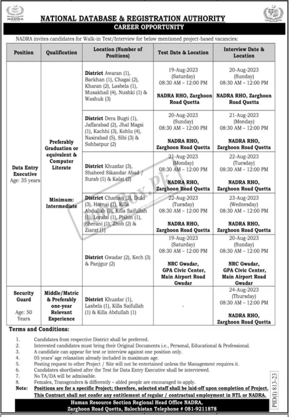 NADRA Regional Head Office Quetta Jobs 2023 - Nadra Jobs in Balochistan