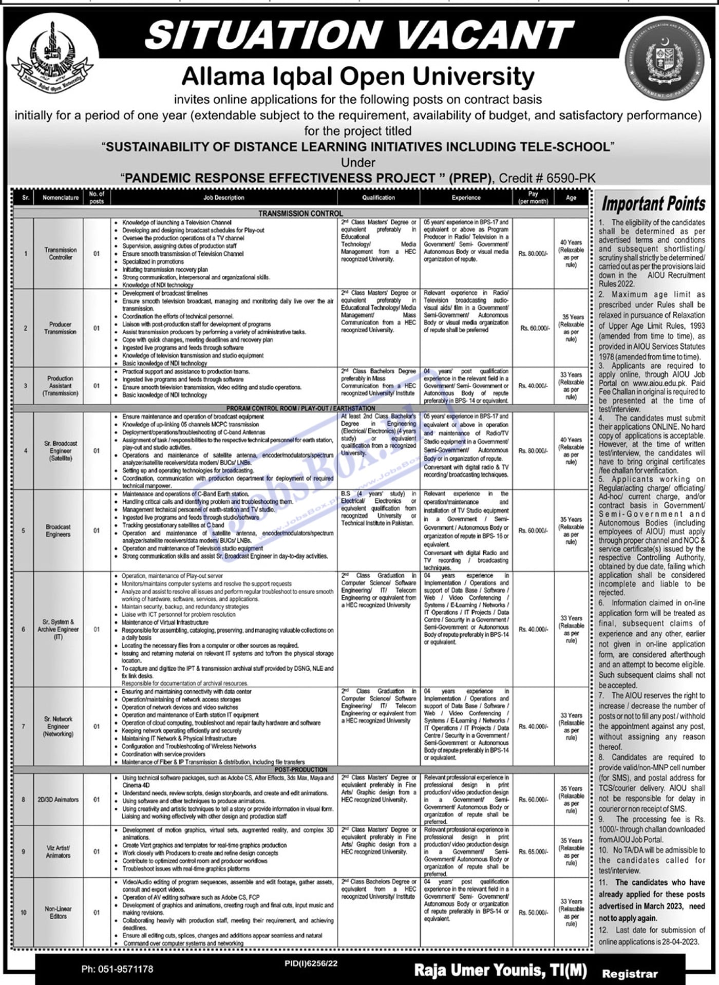 Allama Iqbal Open University AIOU Jobs 2023 | Www.aiou.edu.pk Apply Online