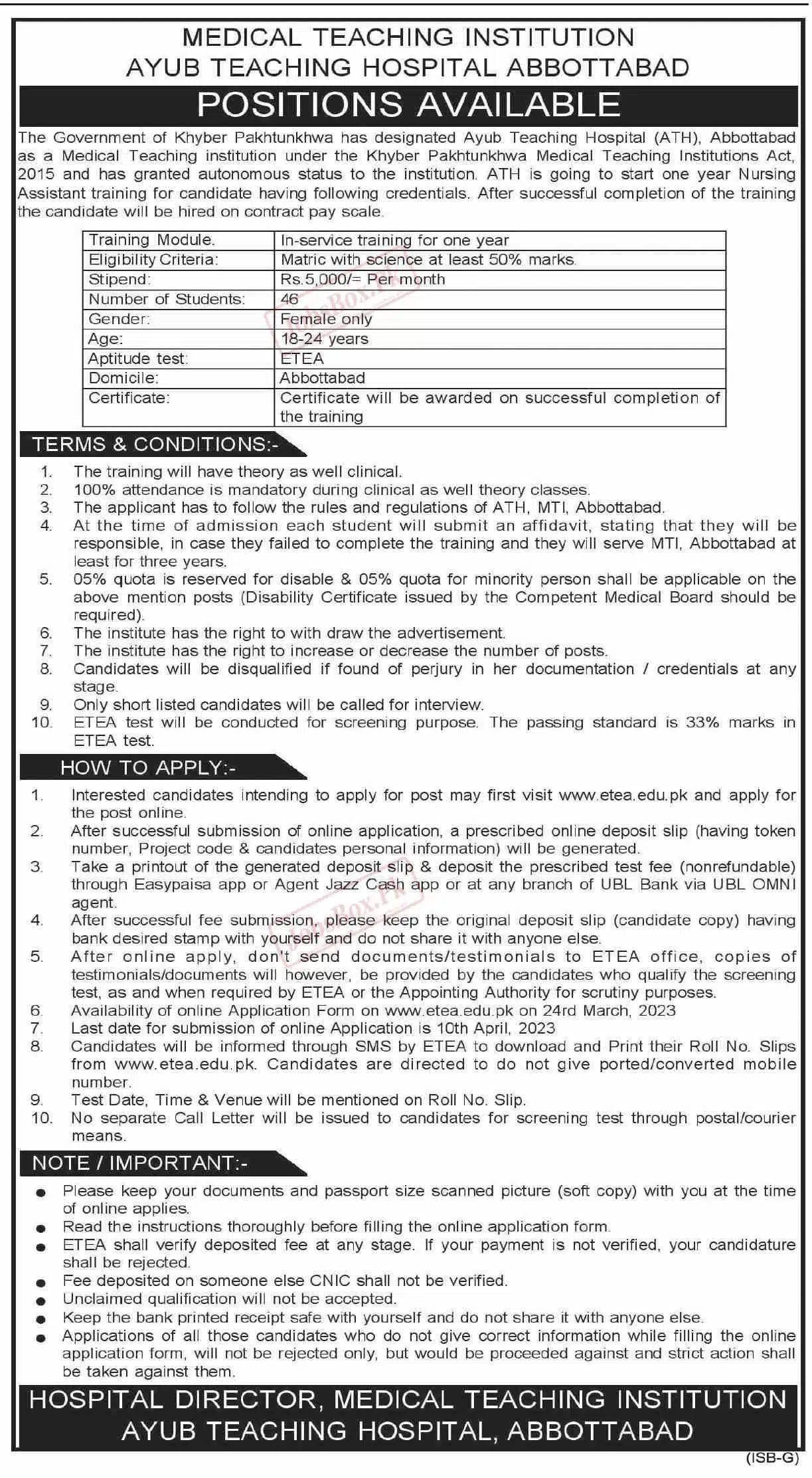 Nursing Assistant Course with Monthly Stipend at ATH Abbottabad