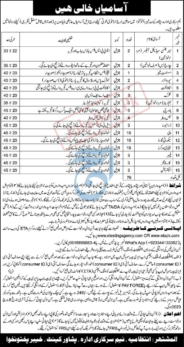 Semi Government Organization Peshawar Cantt Jobs 2023