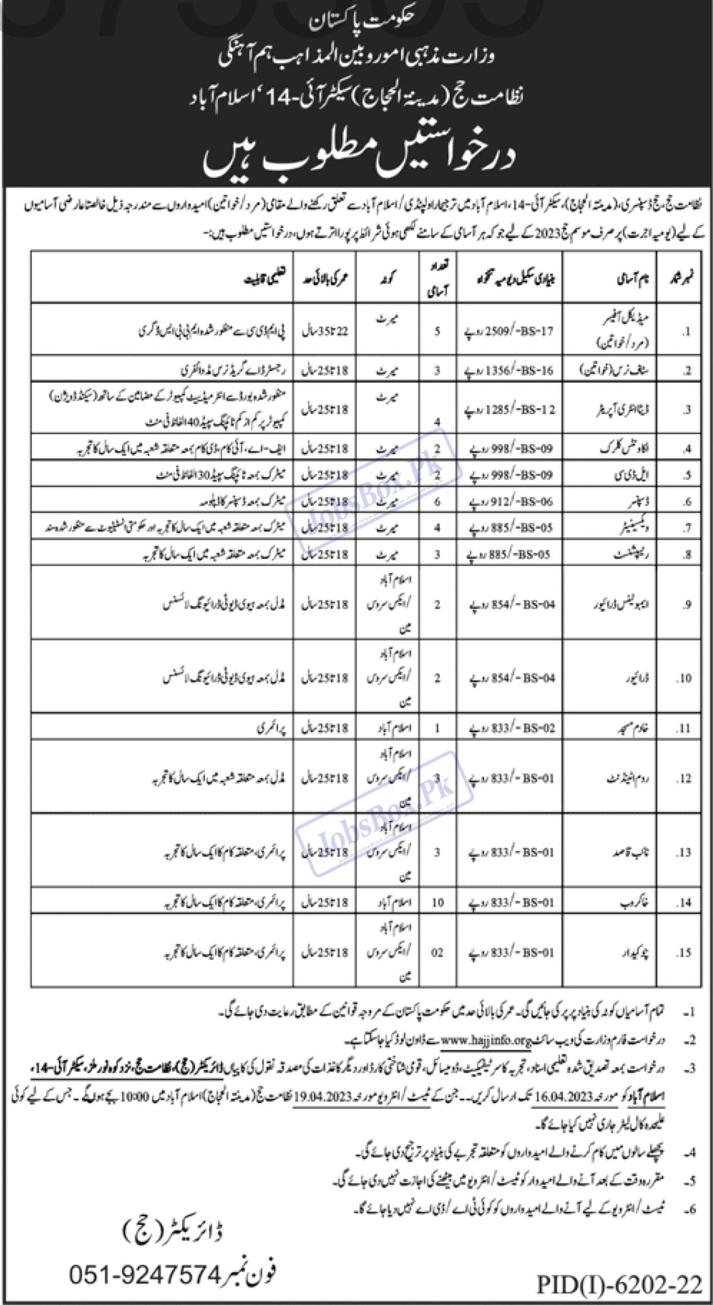 Directorate of Hajj Islamabad Jobs 2023