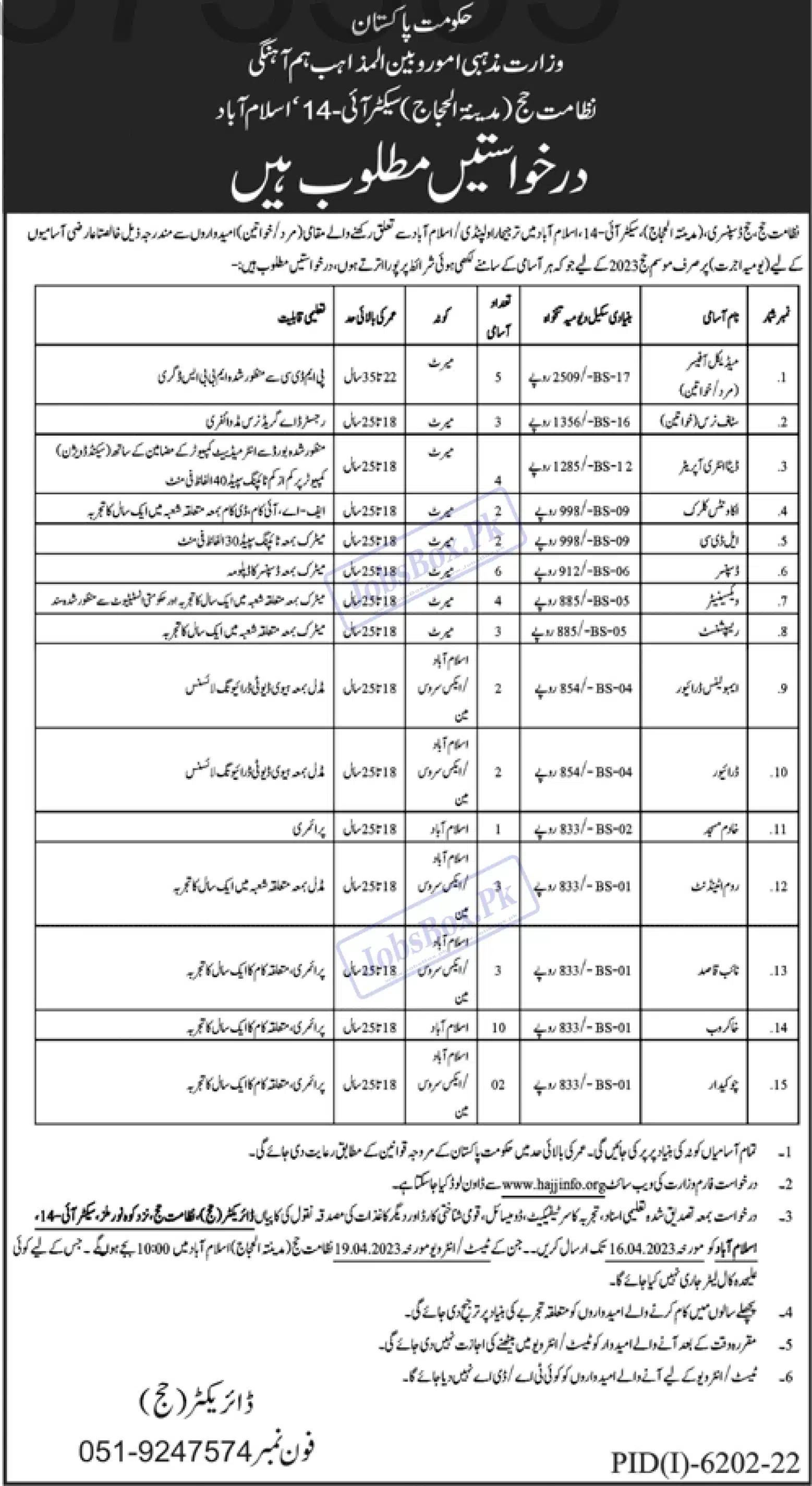 Directorate of Hajj Islamabad Jobs 2023