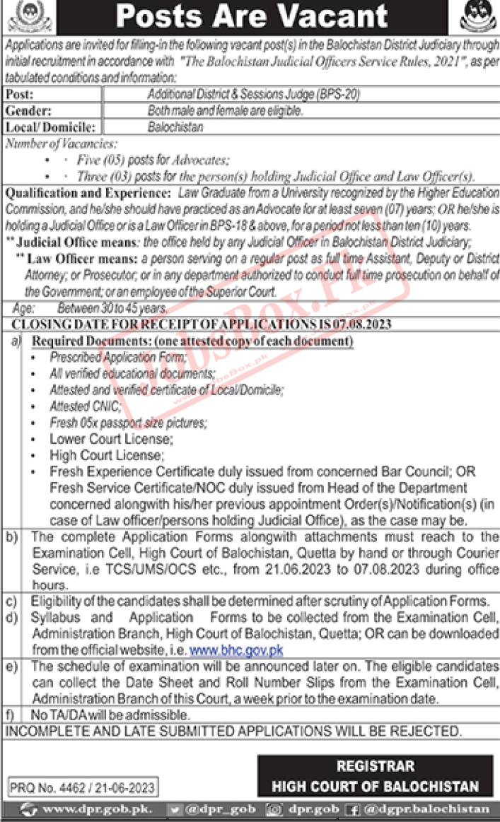 High Court of Balochistan BHC Jobs 2023 - Download Form from www.bhc.gov.pk