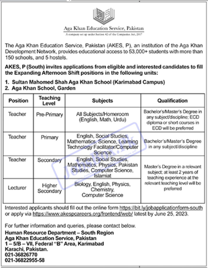 Latest Lecturers and Teachers Jobs in Karachi Aga Education Service Schools