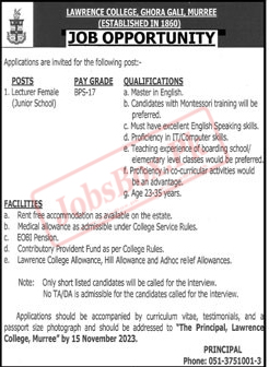 Lawrence College Ghora Gali Murree Jobs