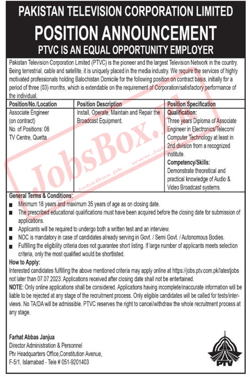 Pakistan Television Corporation PTV Jobs 2023 - Application Procedure