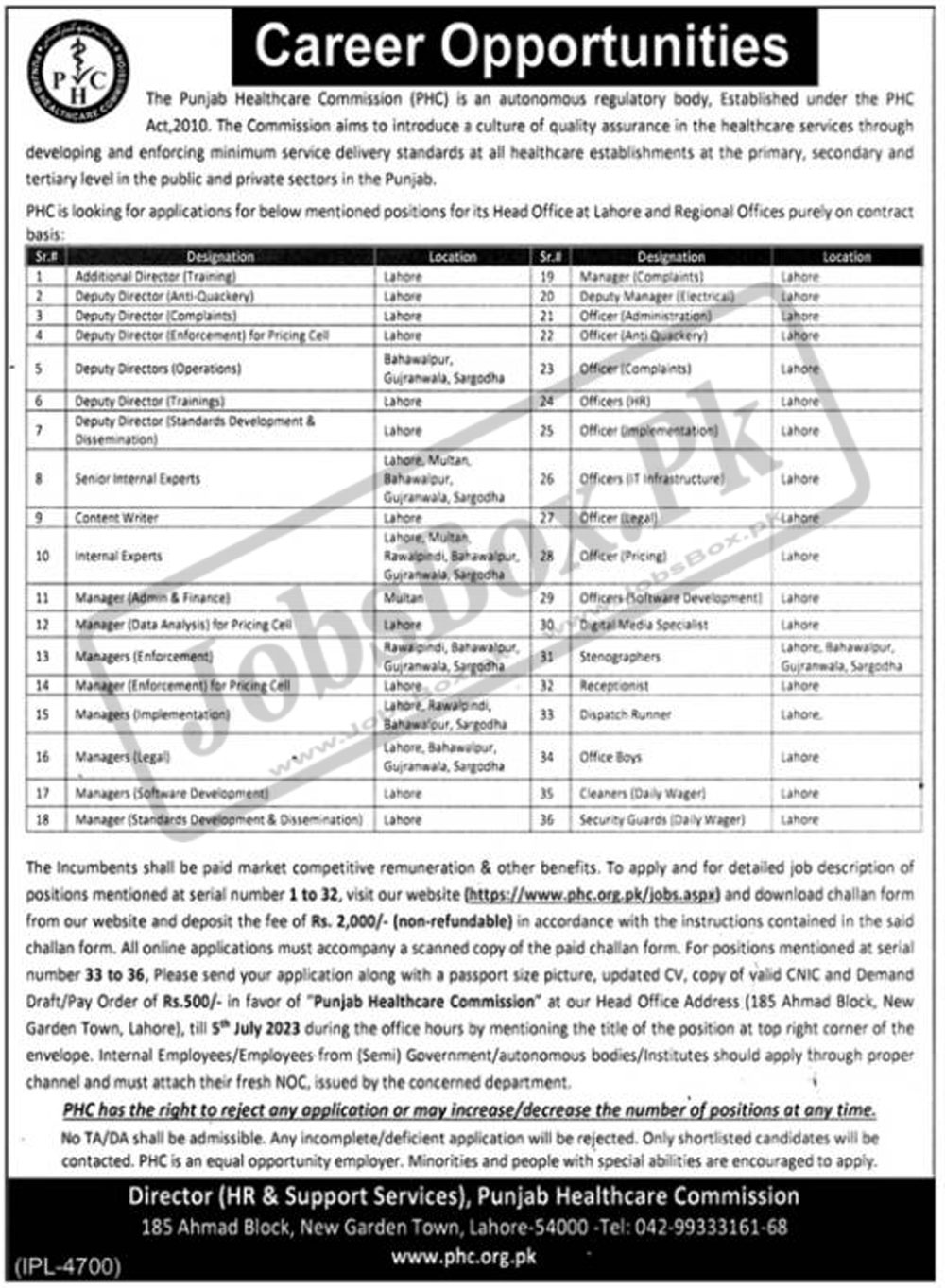 Punjab Healthcare Commission PHC Jobs 2023 Download Application and Challan Form