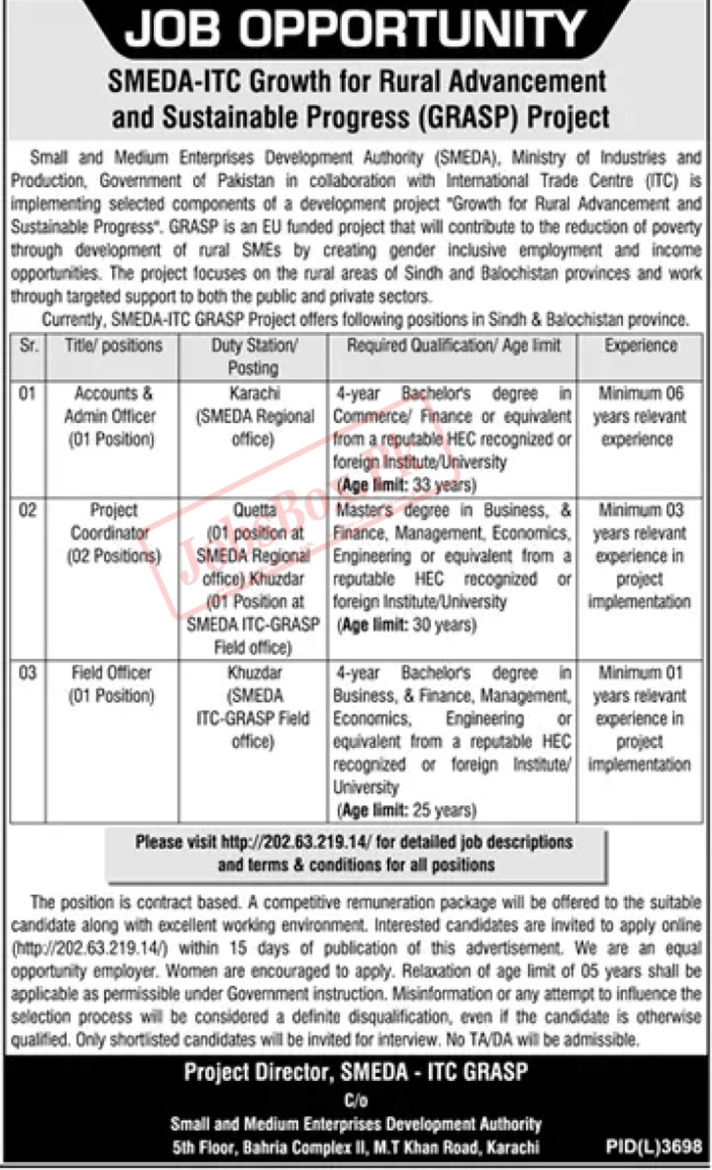 SMEDA Jobs Opportunities 2023 Send Online Form