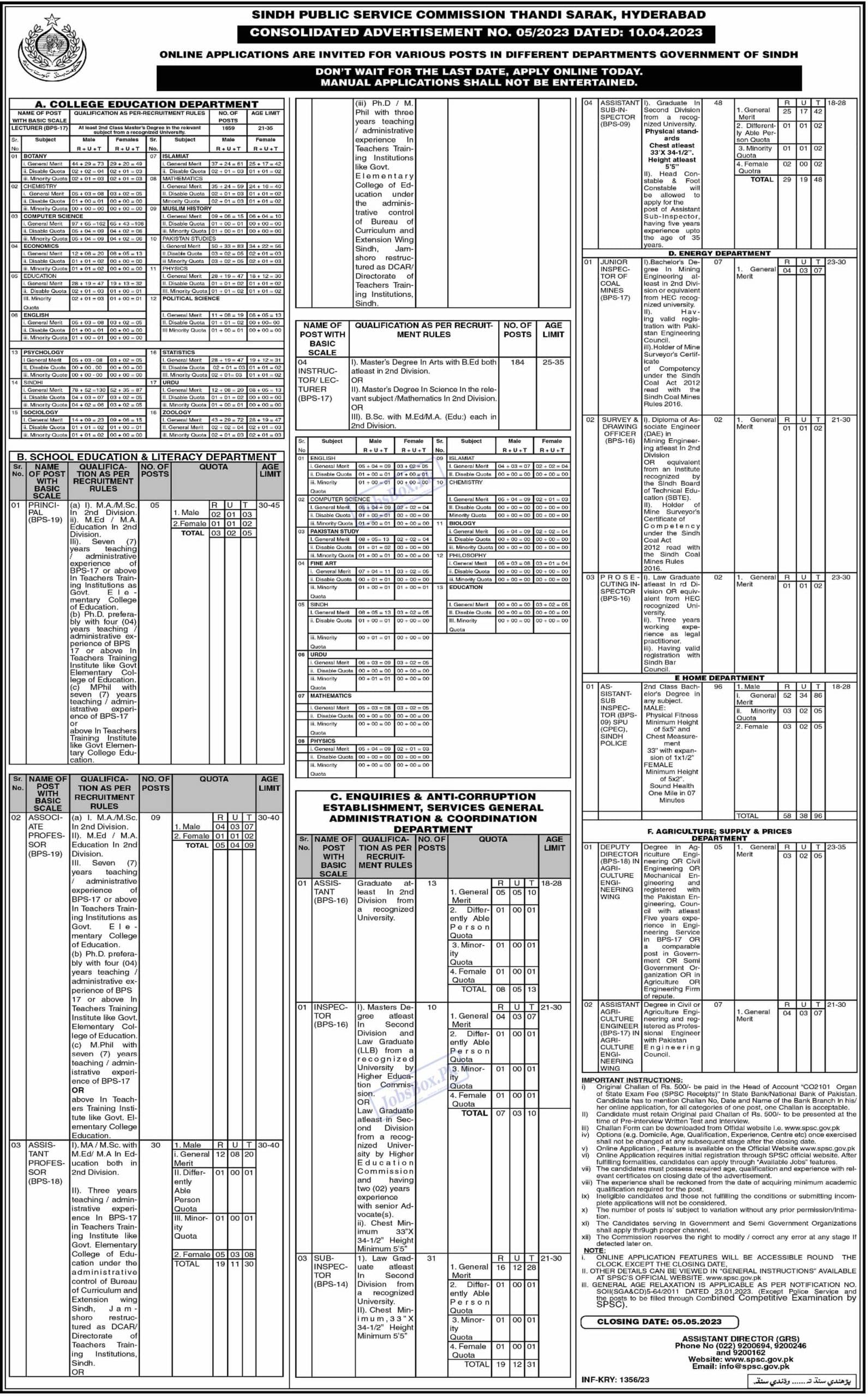 Sindh Public Service Commission SPSC announced Lecturers Vacancies