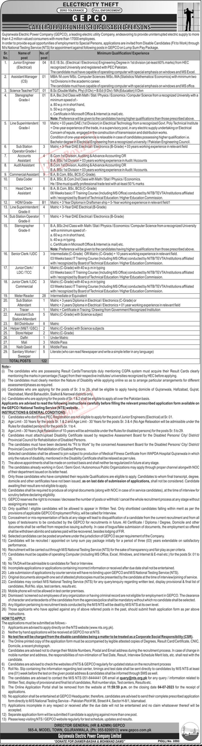 GEPCO Jobs 2023 NTS Application Form