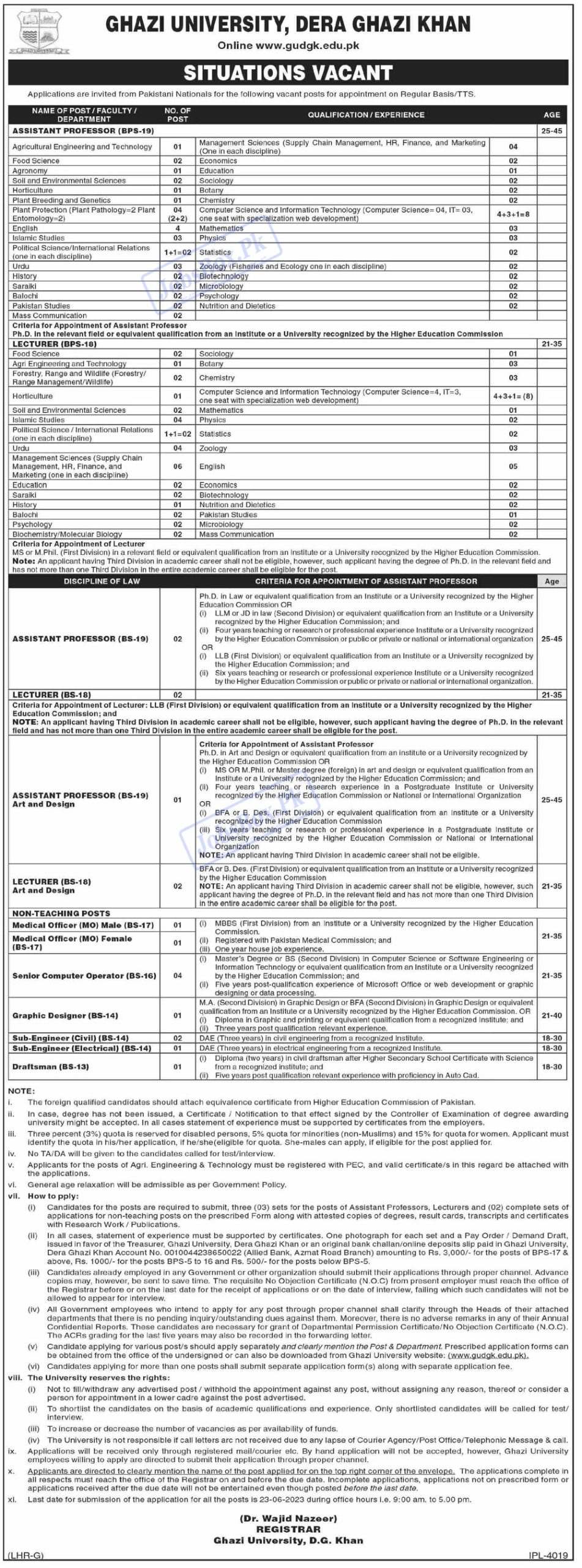 Ghazi University Dera Ghazi Khan Jobs 2023 Application Forms