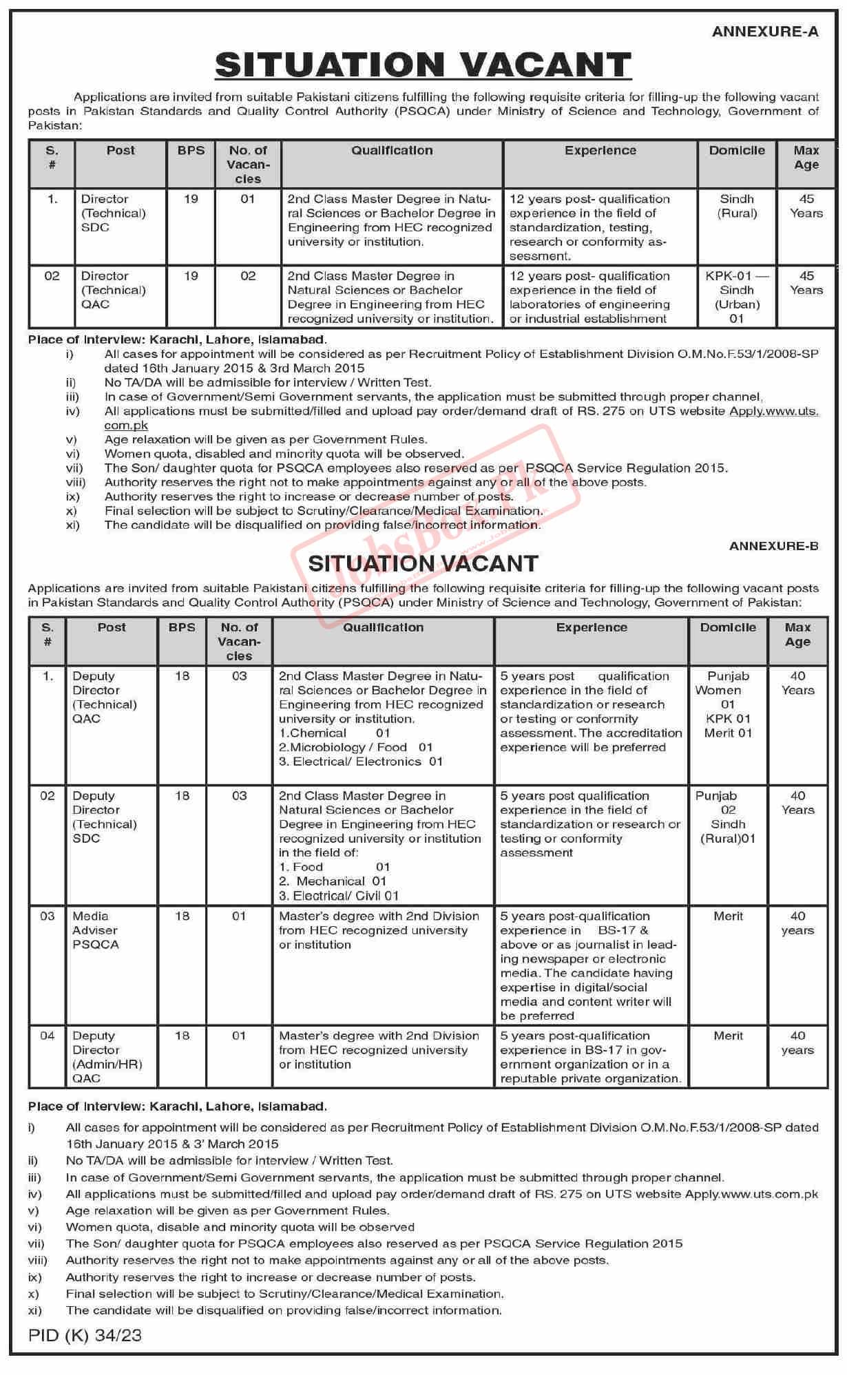 Ministry of Science and Technology MOST Jobs 2023 - www.uts.com.pk