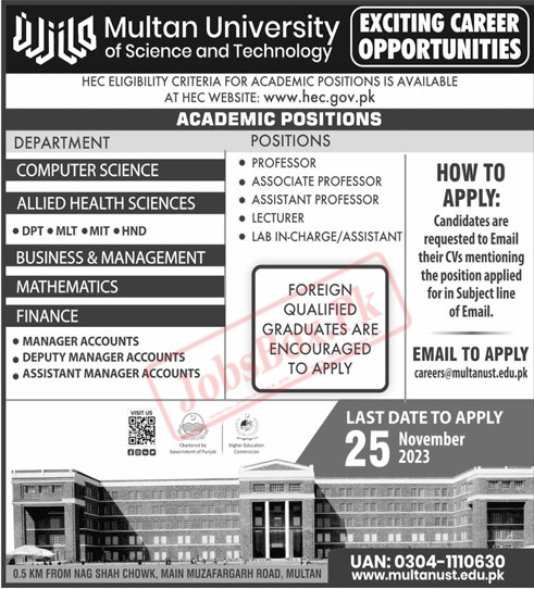 Multan University of Science and Technology Jobs