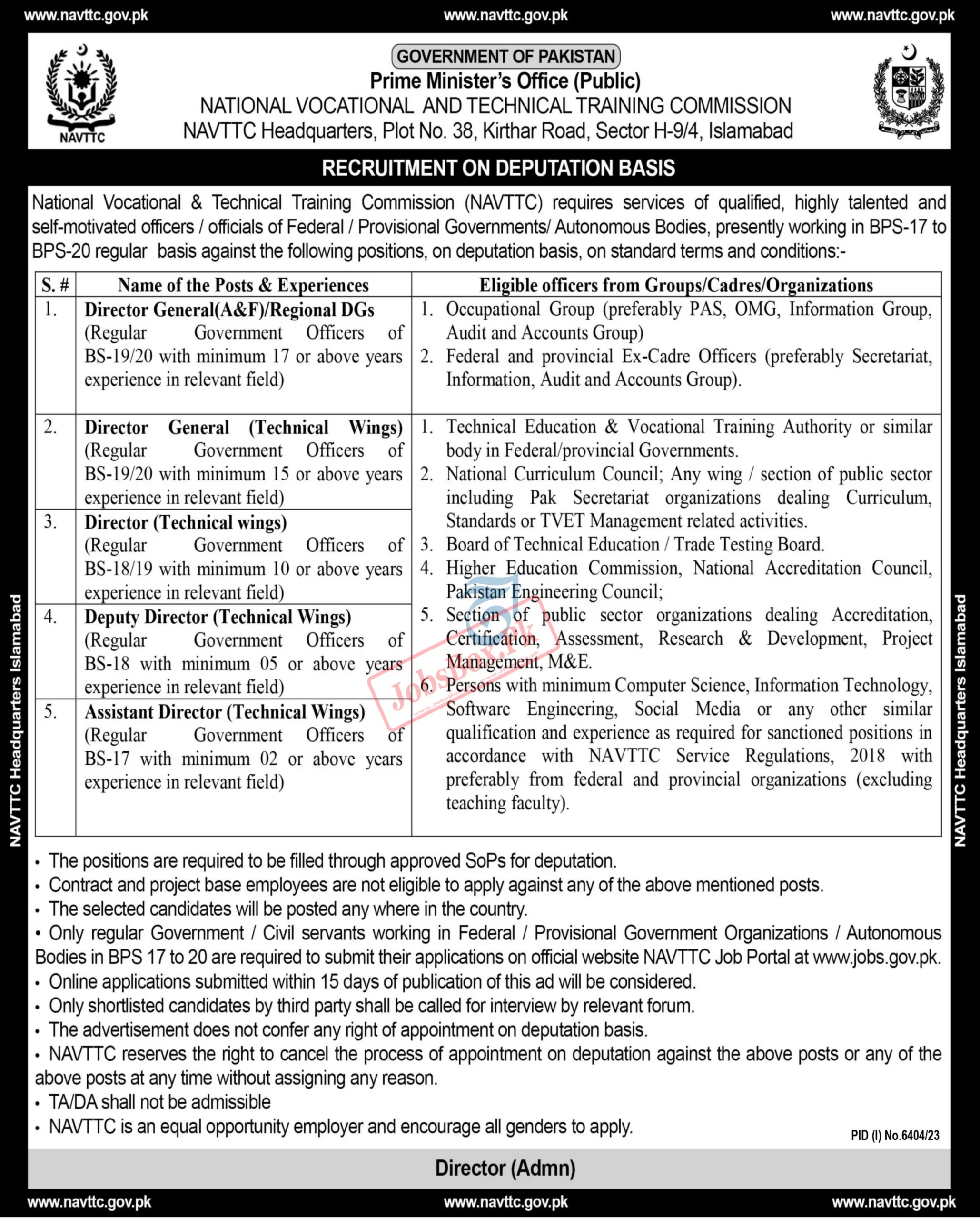 NAVTTC Jobs 2024