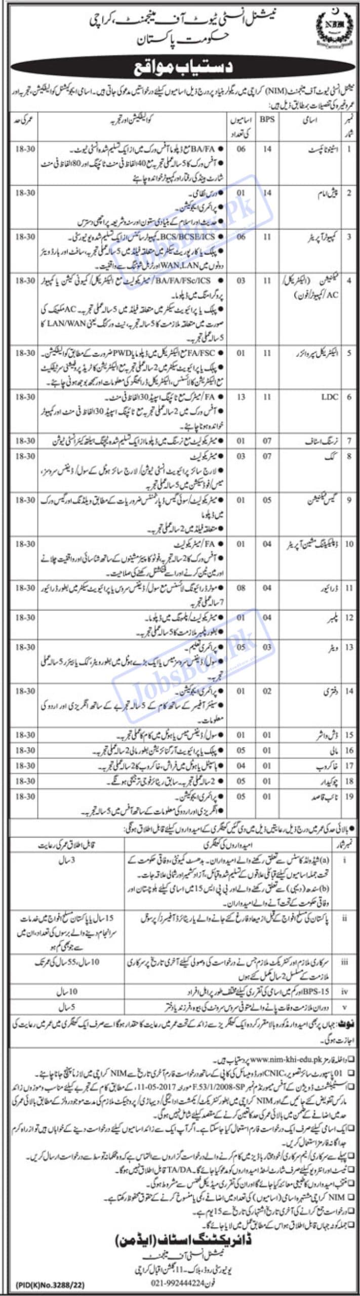 National Institute of Management NIM Karachi Jobs 2023 