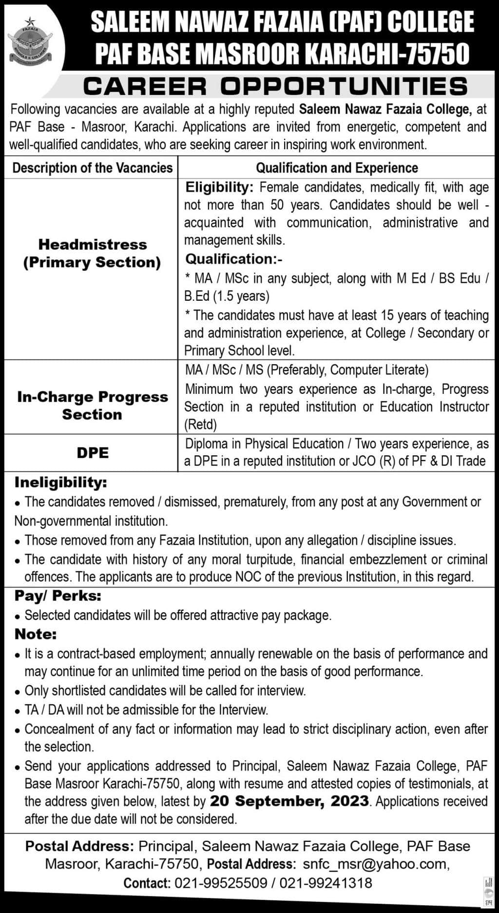 PAF College Jobs