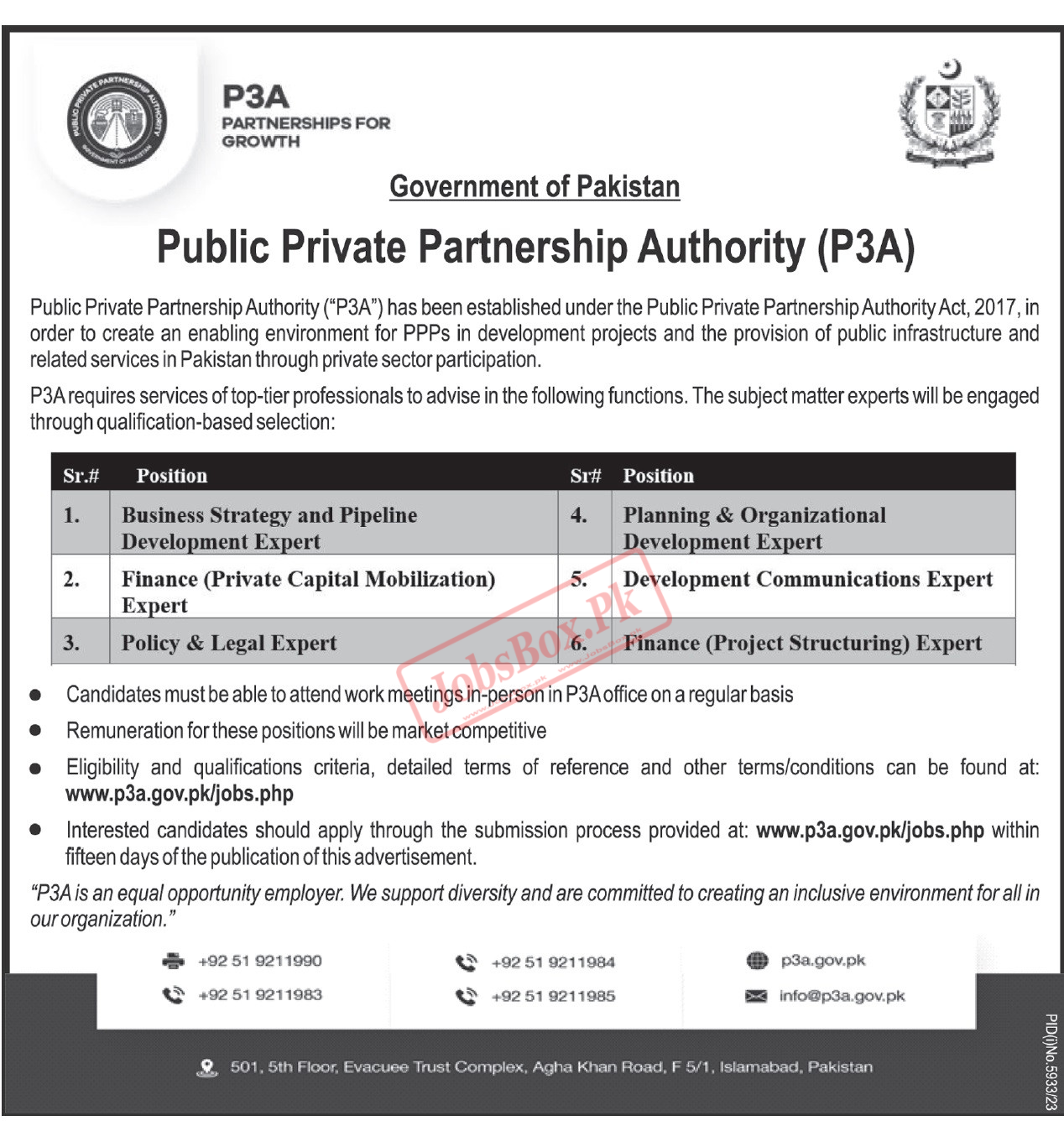 Public Private Partnership Authority P3A Jobs 2024