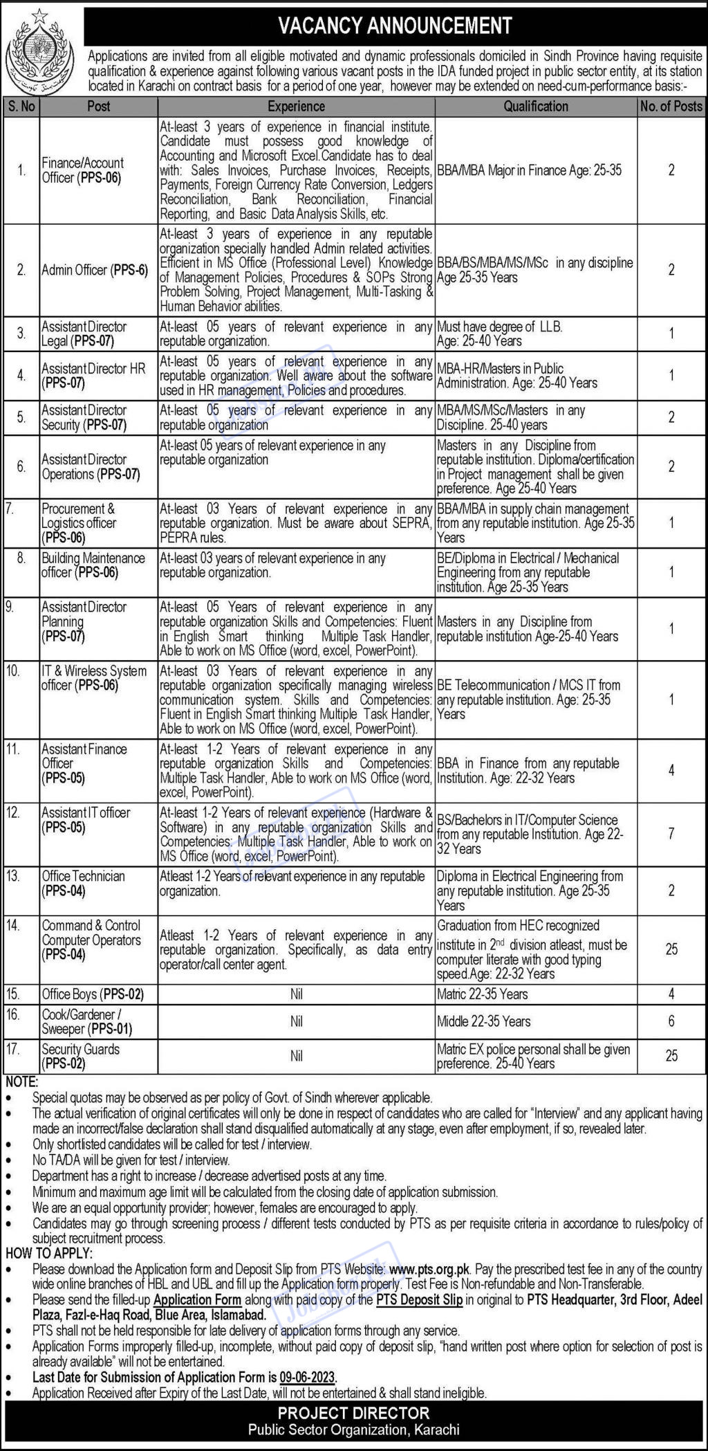 Public Sector Organization Karachi Jobs 2023 - OTS Application Form