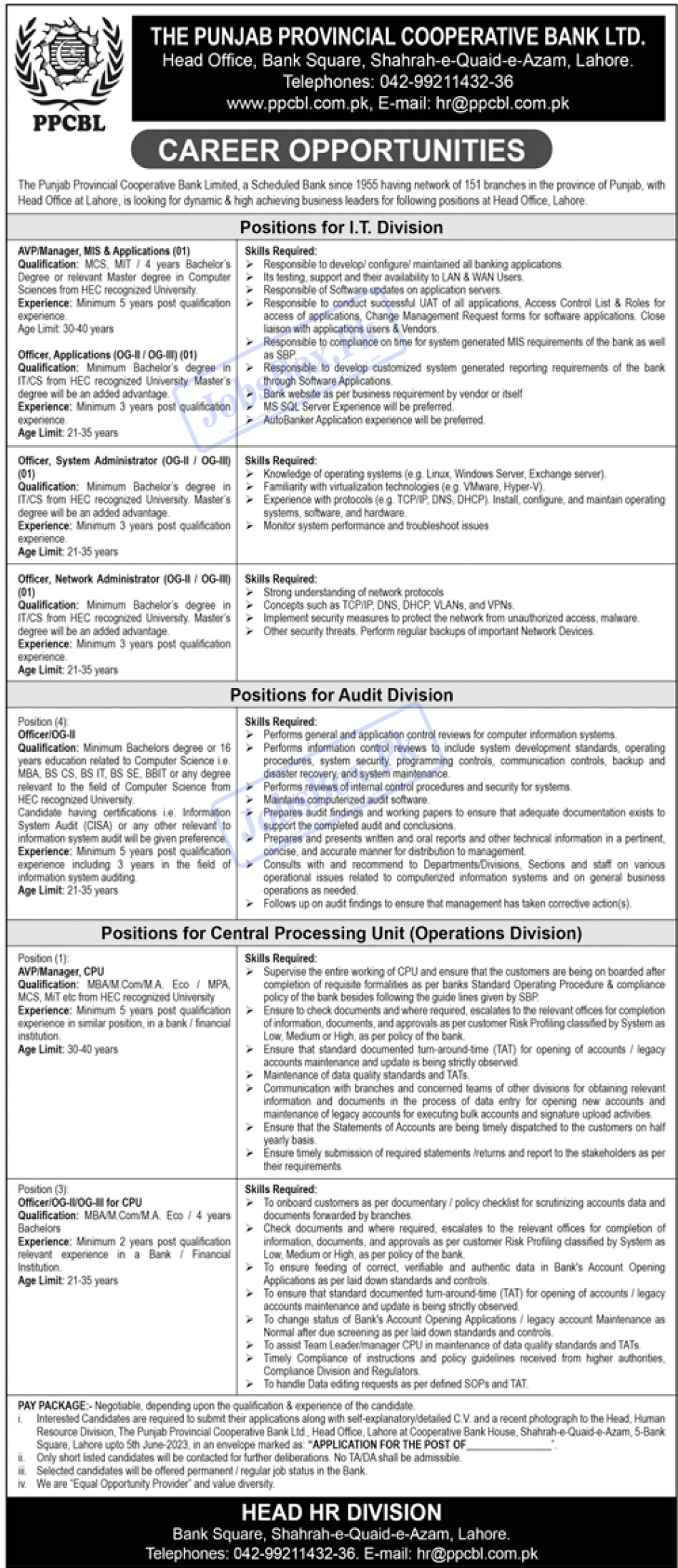 Punjab Provincial Cooperative Bank Limited Jobs 2023 Download Application Form