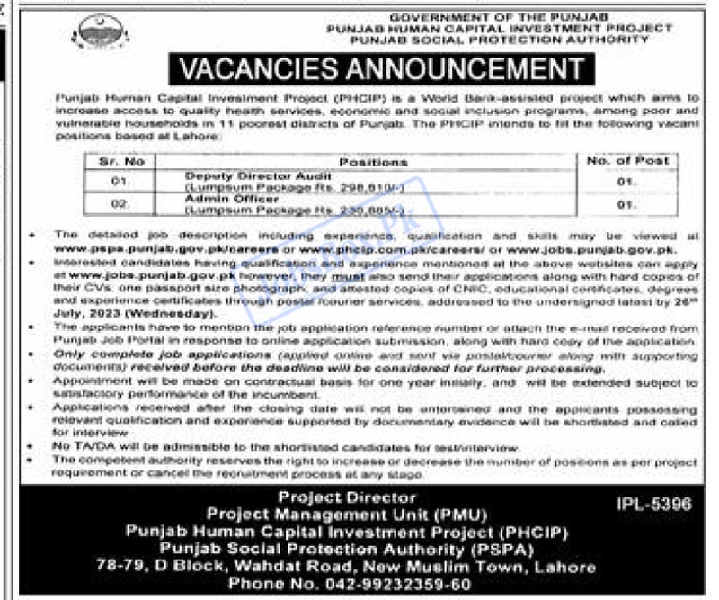 Punjab Social Protection Authority Jobs 2023 Current Opportunities