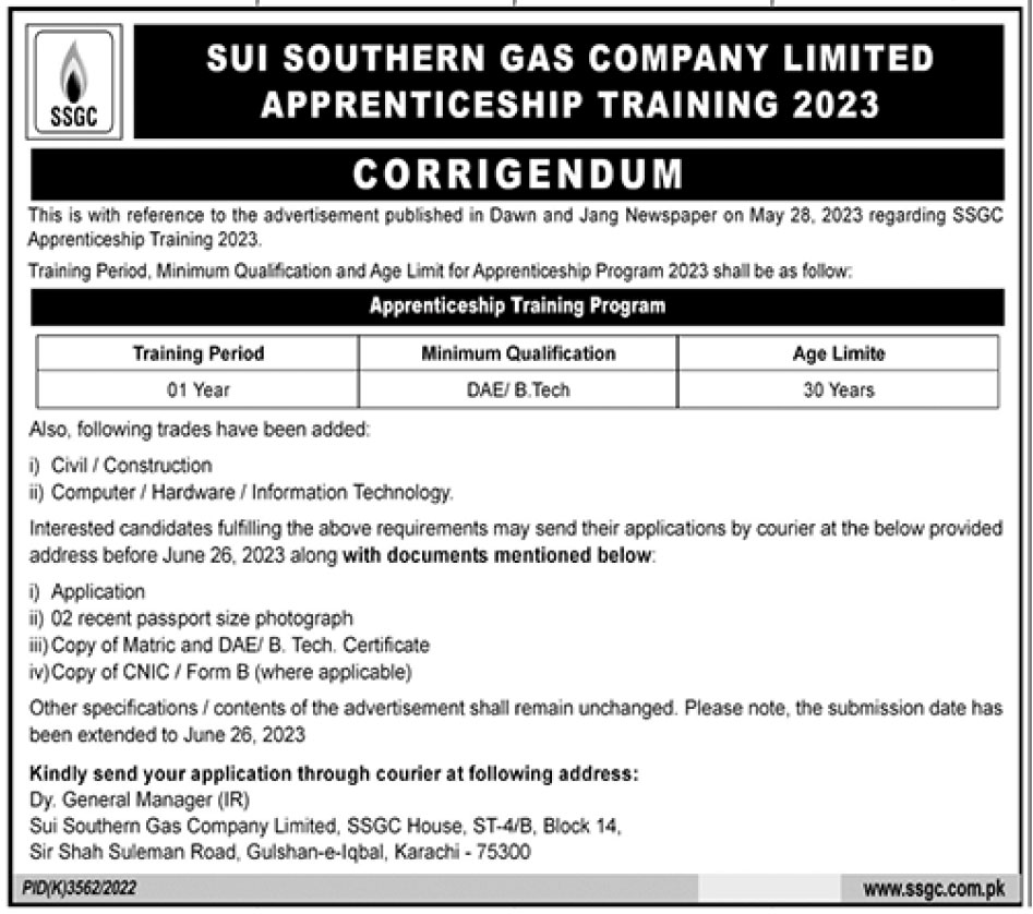 Sui Southern Gas Company SSGC Apprenticeship Jobs 2023 Current Opportunities