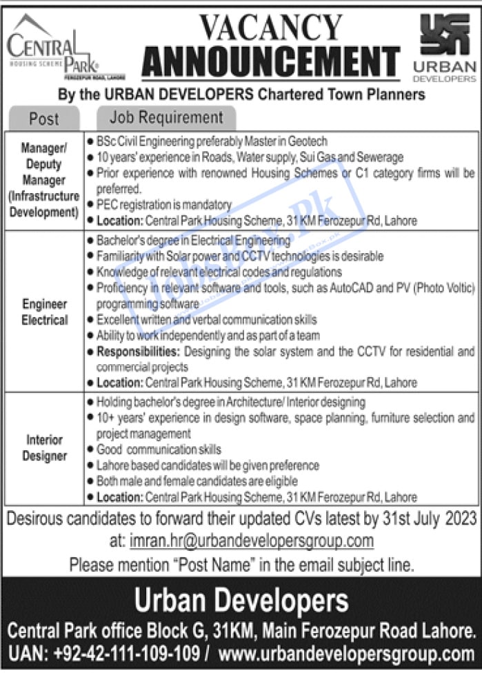 Urban Developers Jobs 2023 July Recruitment - Submit Online CVs