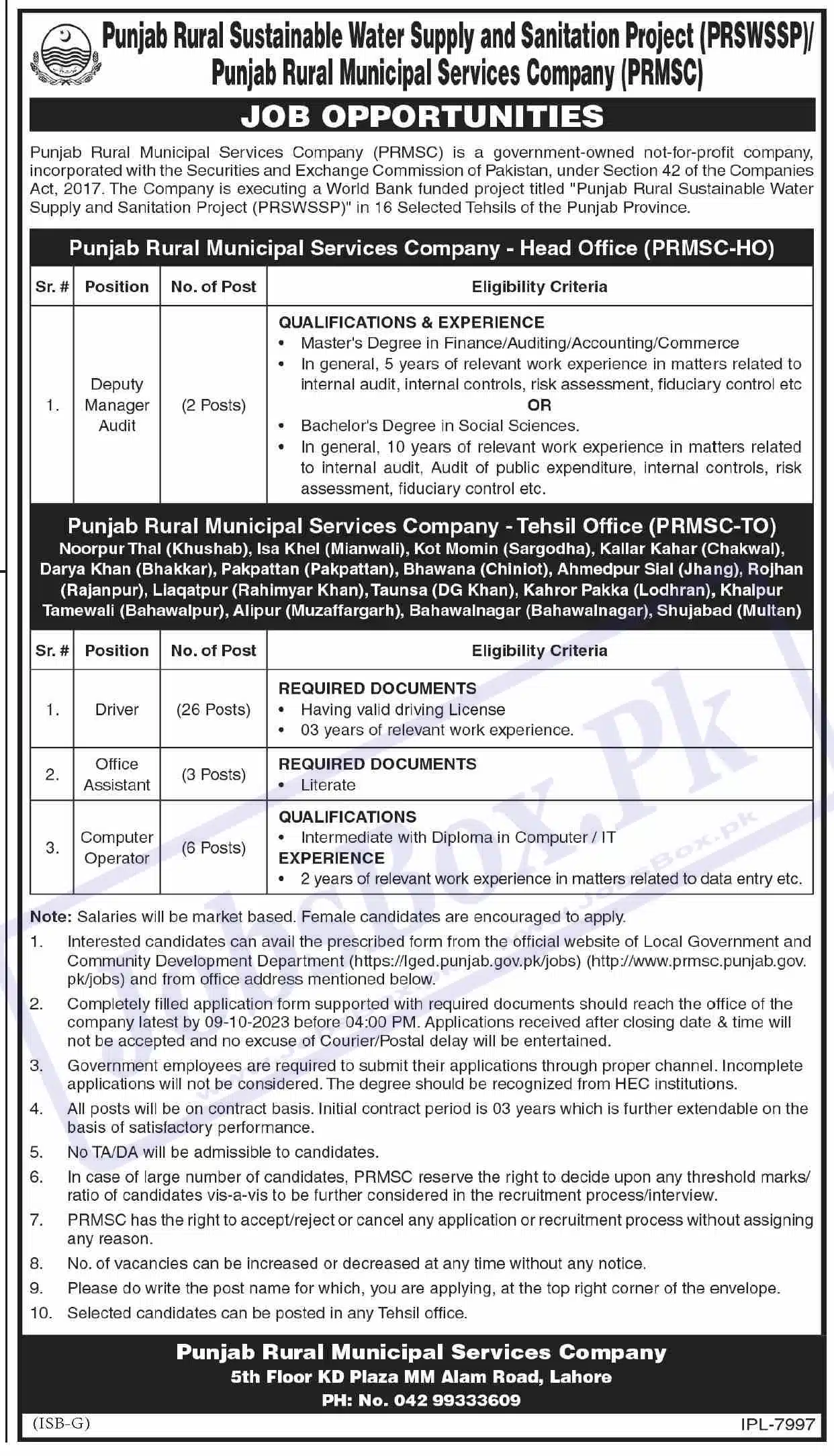 Punjab Rural Municipal Services Company PRMSC Jobs 2023