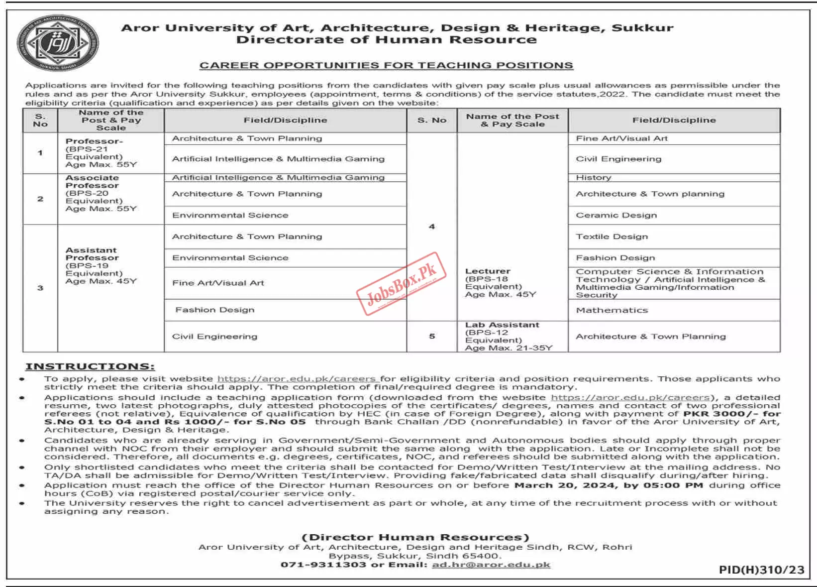 Aror University Sindh Jobs 2024