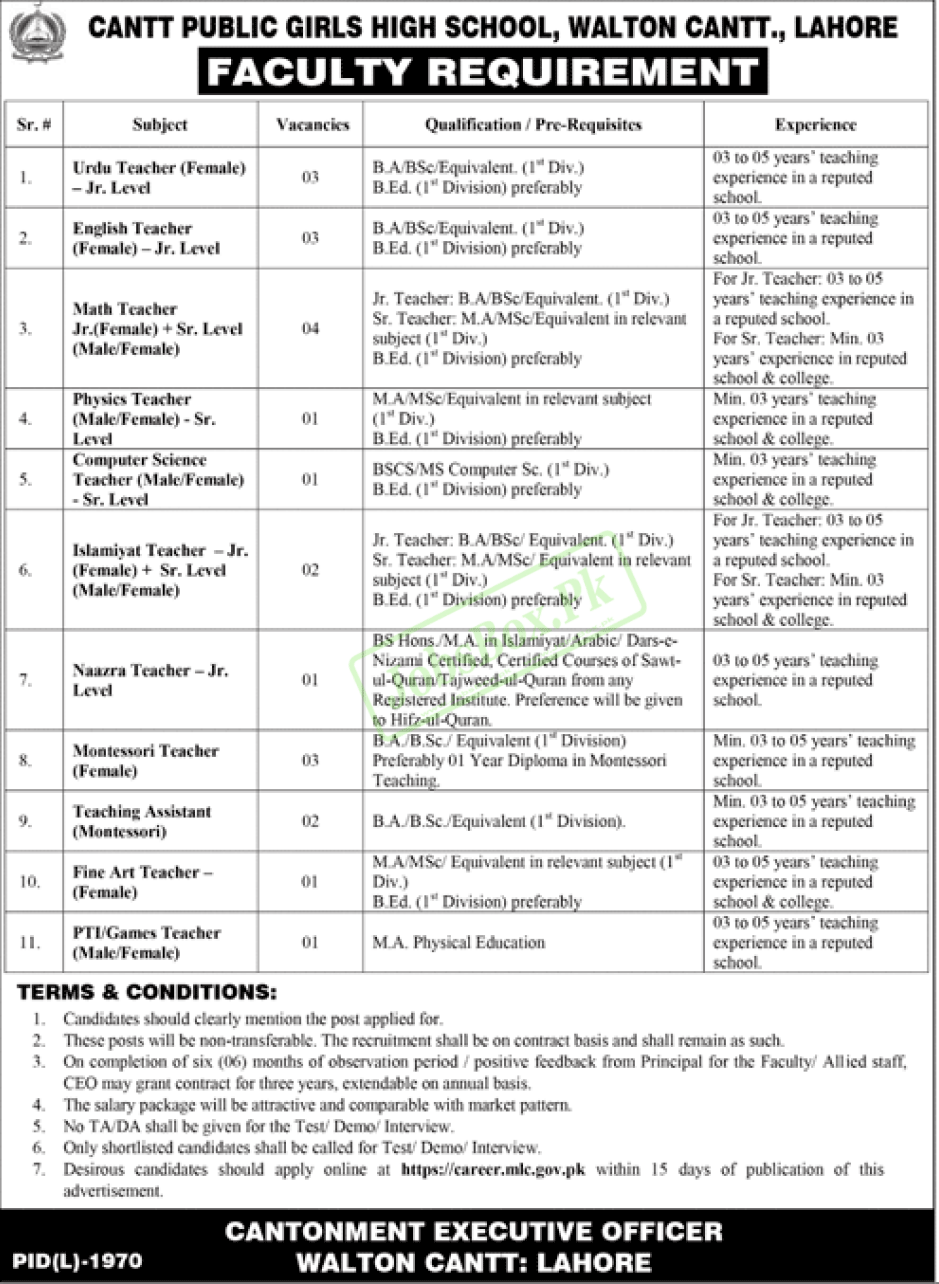 Cantt-Public-Girls-High-School-Walton-Cantt-Lahore-Jobs-2023