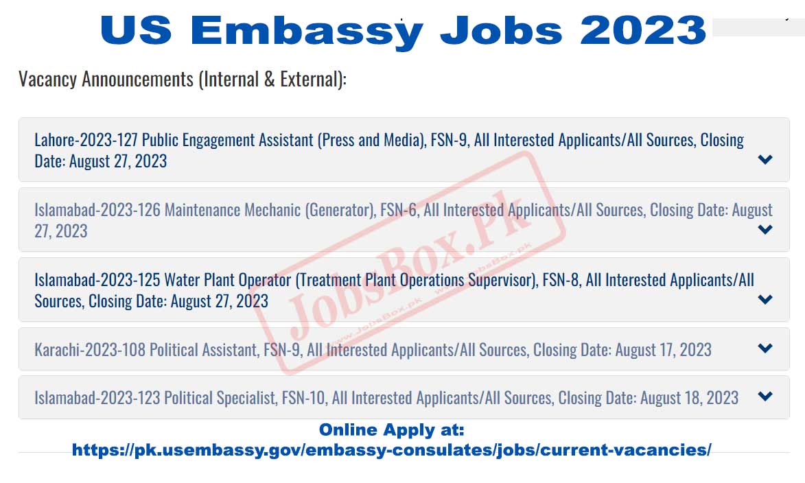 Current US Embassy Jobs in Pakistan