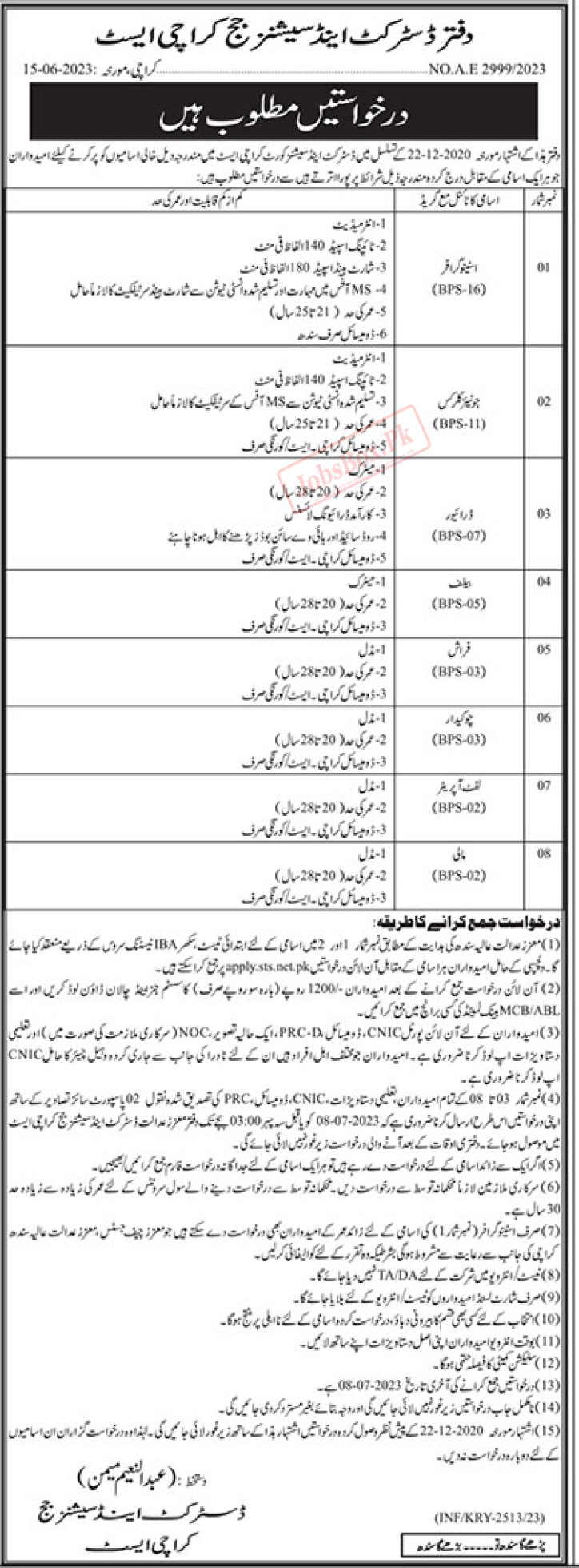 District and Session Courts Karachi Jobs 2023 in East Karachi