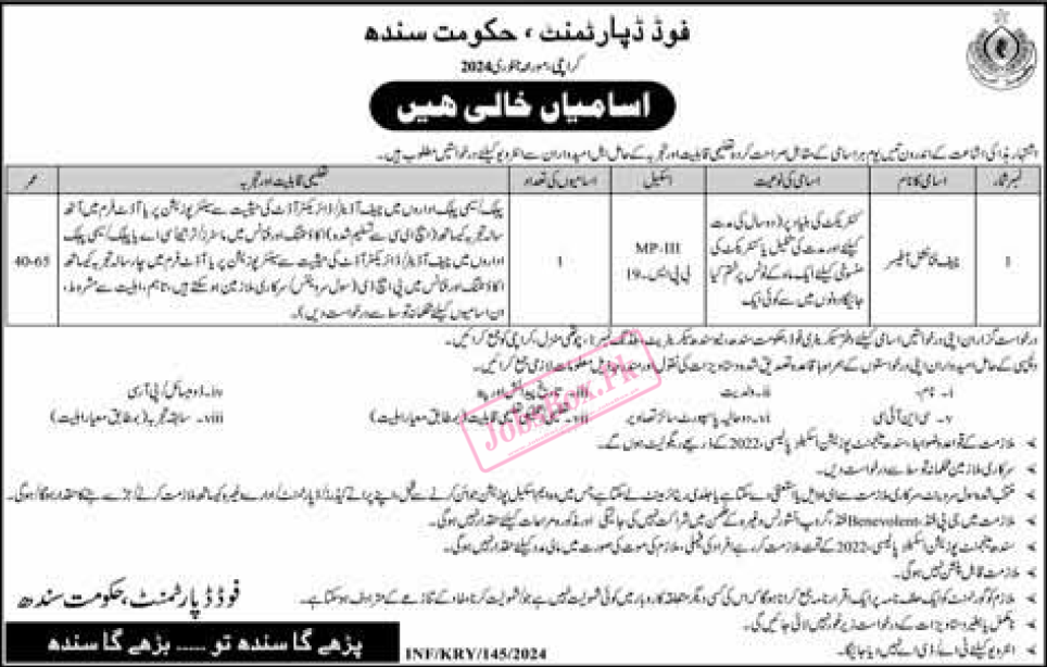 Food Department Sindh Jobs