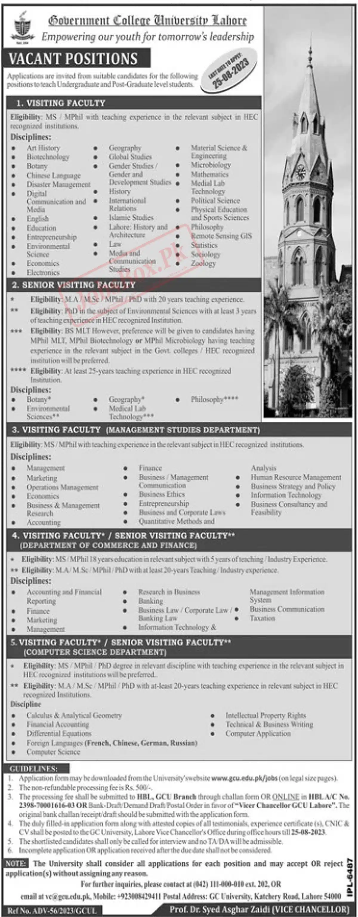 GC University Lahore Jobs 2023 Latest Notification